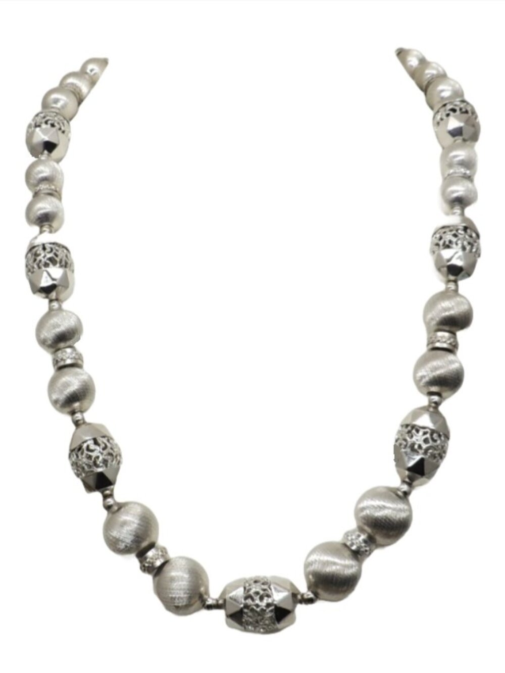 Vintage 1960s Signed Monet Rhodium Plated Beaded Necklace